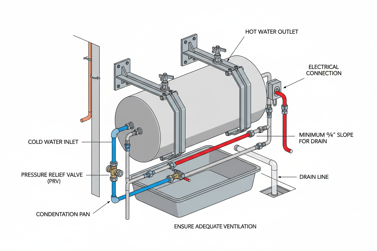 電熱水爐可以打橫或打斜安裝嗎？